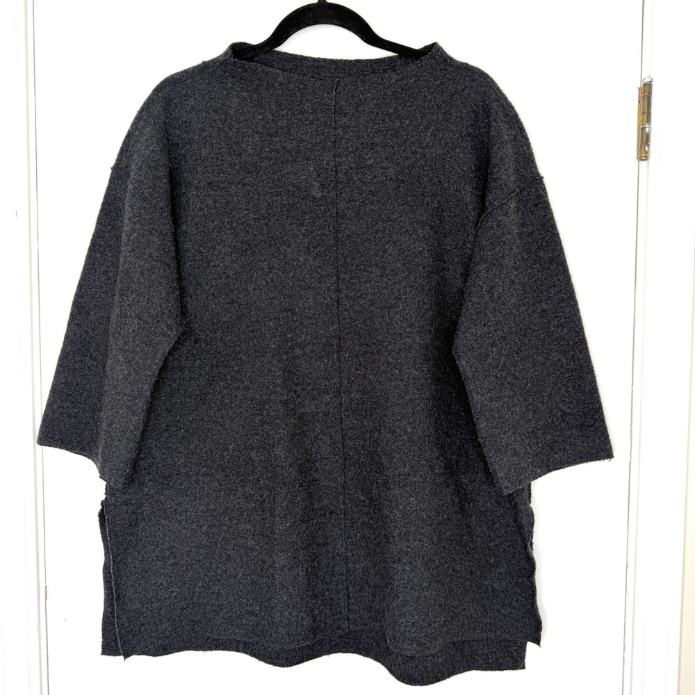 Eileen Fisher Charcoal Gray 100% Wool Funnel Neck Tunic Box Top Small